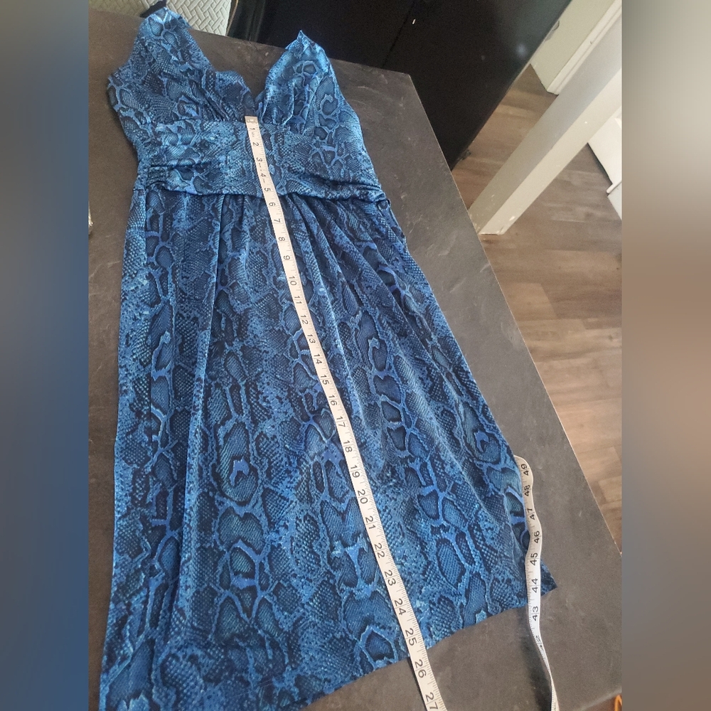 Avon Fashions Blue Snakeskin Halter Dress – Stretchy Ruched Bodice – Vintage Y2k